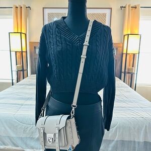 Black Cable Knit Sweater, Grey Michael Kors Manhattan Crossbody Bag
